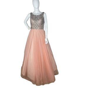 Glamour Terani Couture Gown A Line Beaded Sleeveless Dress Peach Formal Size 6